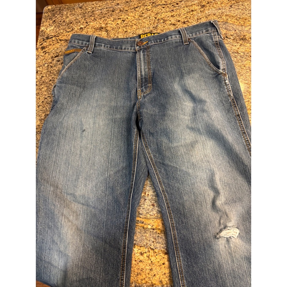 Ariat Rebar M4 Low Rise Boot Cut Jeans Mens 38W 33L Blue Denim Pants Distressed‎